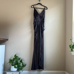 A.B.S Collection by Allen Schwartz Brown Satin Formal Maxi Wrap Dress, size 8
